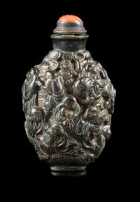 A Gilt and Grey Glazed Molded Porcelain Snuff Bottle Height 3 1/4 inches. — 18TH/19TH CENTURY