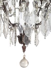 A Continental Cast Metal and Cut Glass Five-Light Chandelier