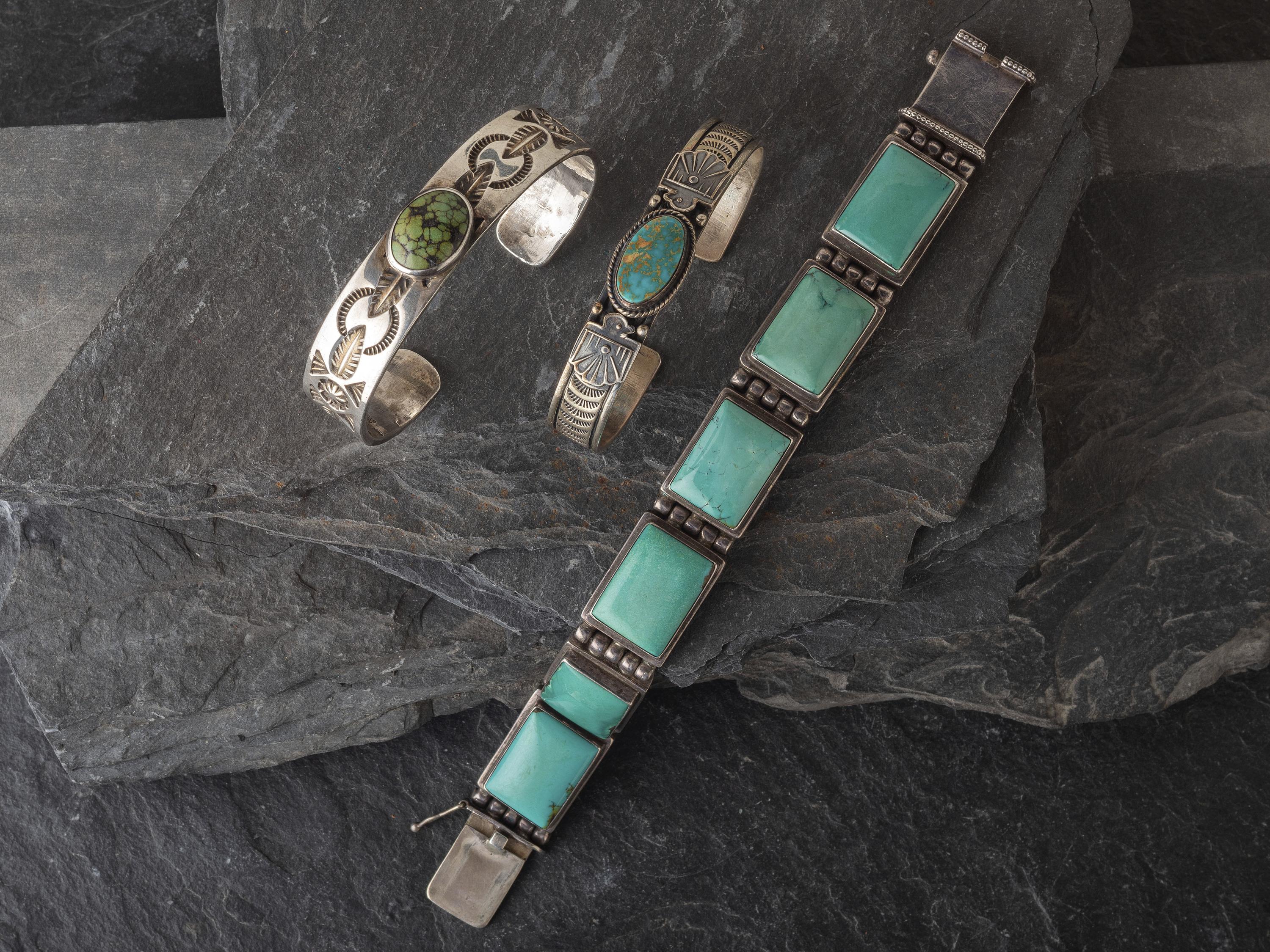 Navajo Silver and Turquoise Bracelets, PLUS