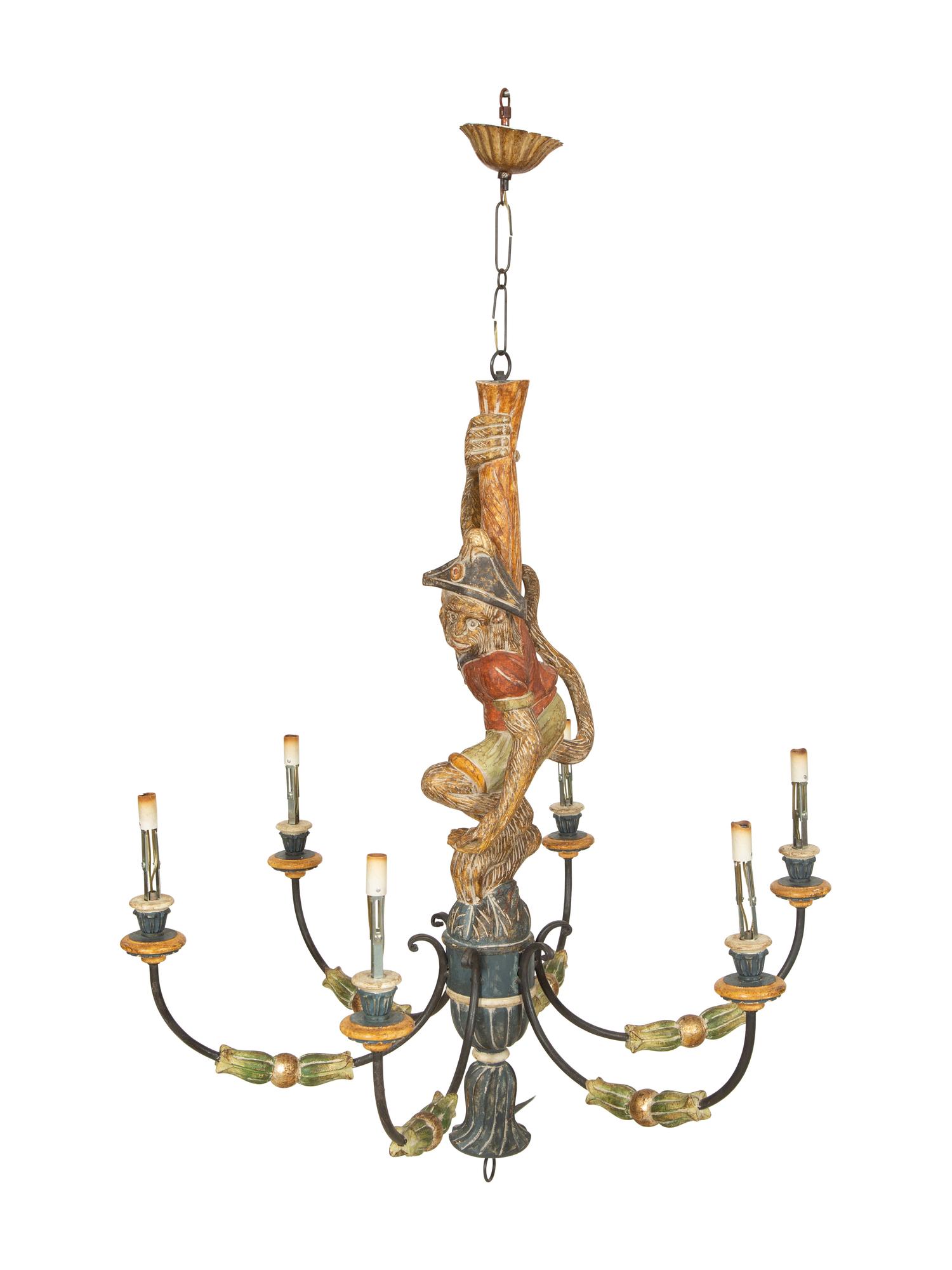 An Italian Painted Composition Six-Light Monkey Chandelier