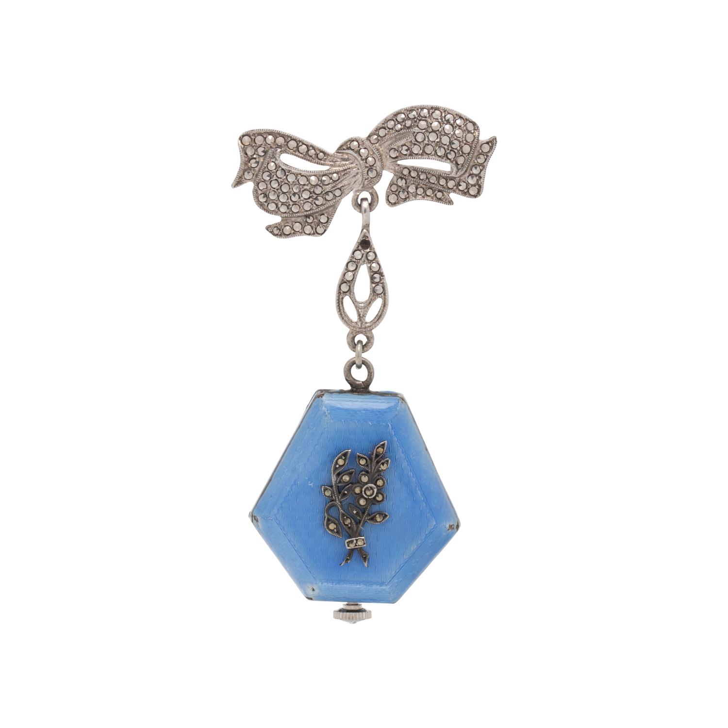 TIFFANY & CO., SILVER AND ENAMEL LAPEL WATCH PIN