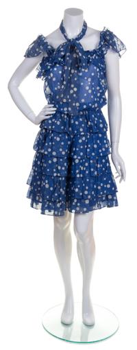 An Yves Saint Laurent Blue and White Polka Dot Ensemble, Size 36.