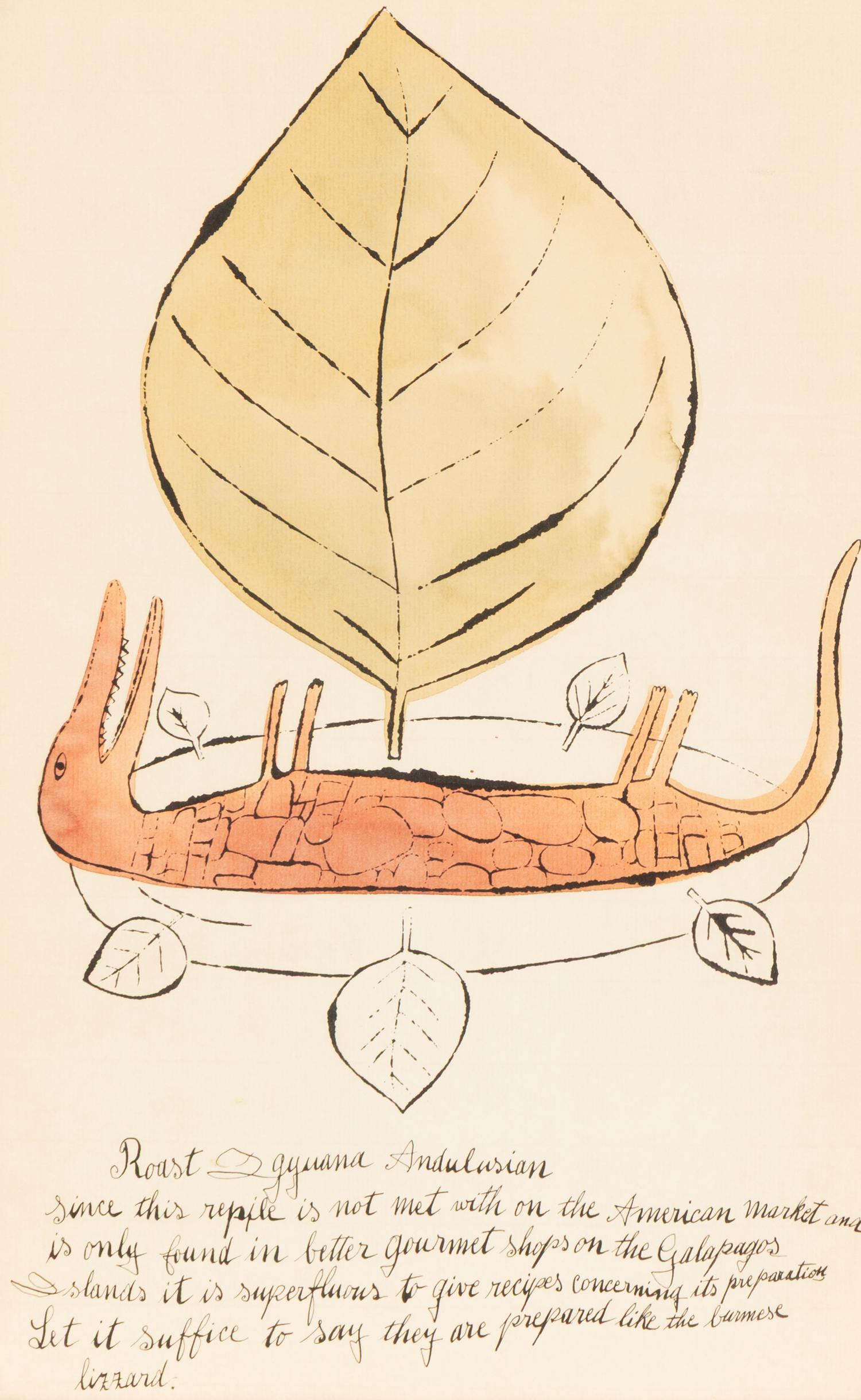 Andy Warhol (American, 1928-1987) — Roast Iguana and Chocolate Balls a la Chambord (two works from Wild Raspberries ), 1959