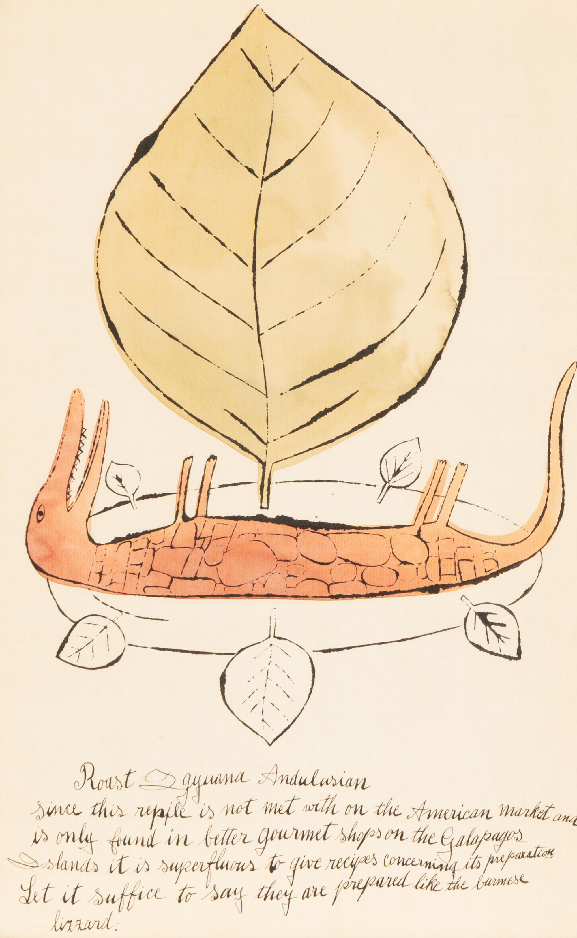 Andy Warhol (American, 1928-1987) — Roast Iguana and Chocolate Balls a la Chambord (two works from Wild Raspberries ), 1959