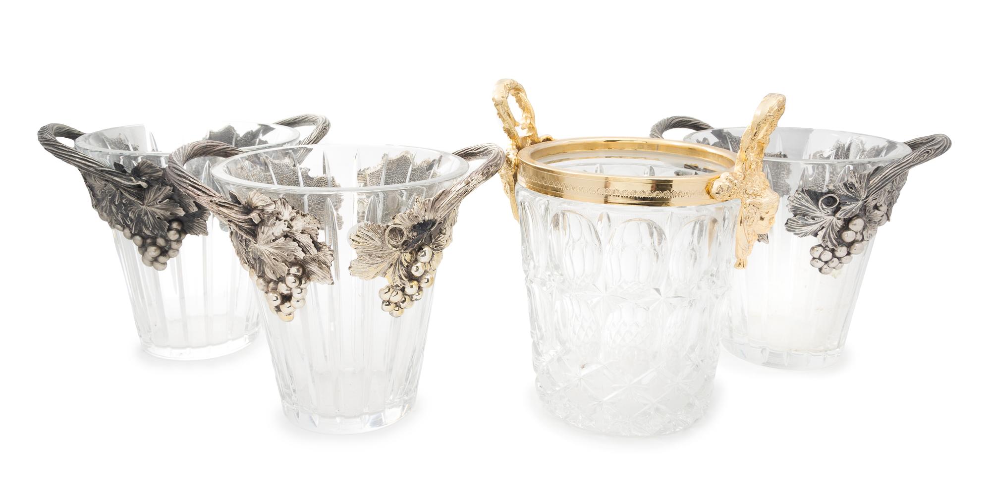 Four Cut Glass Champagne Buckets Height of tallest 11 3/8 inches.
