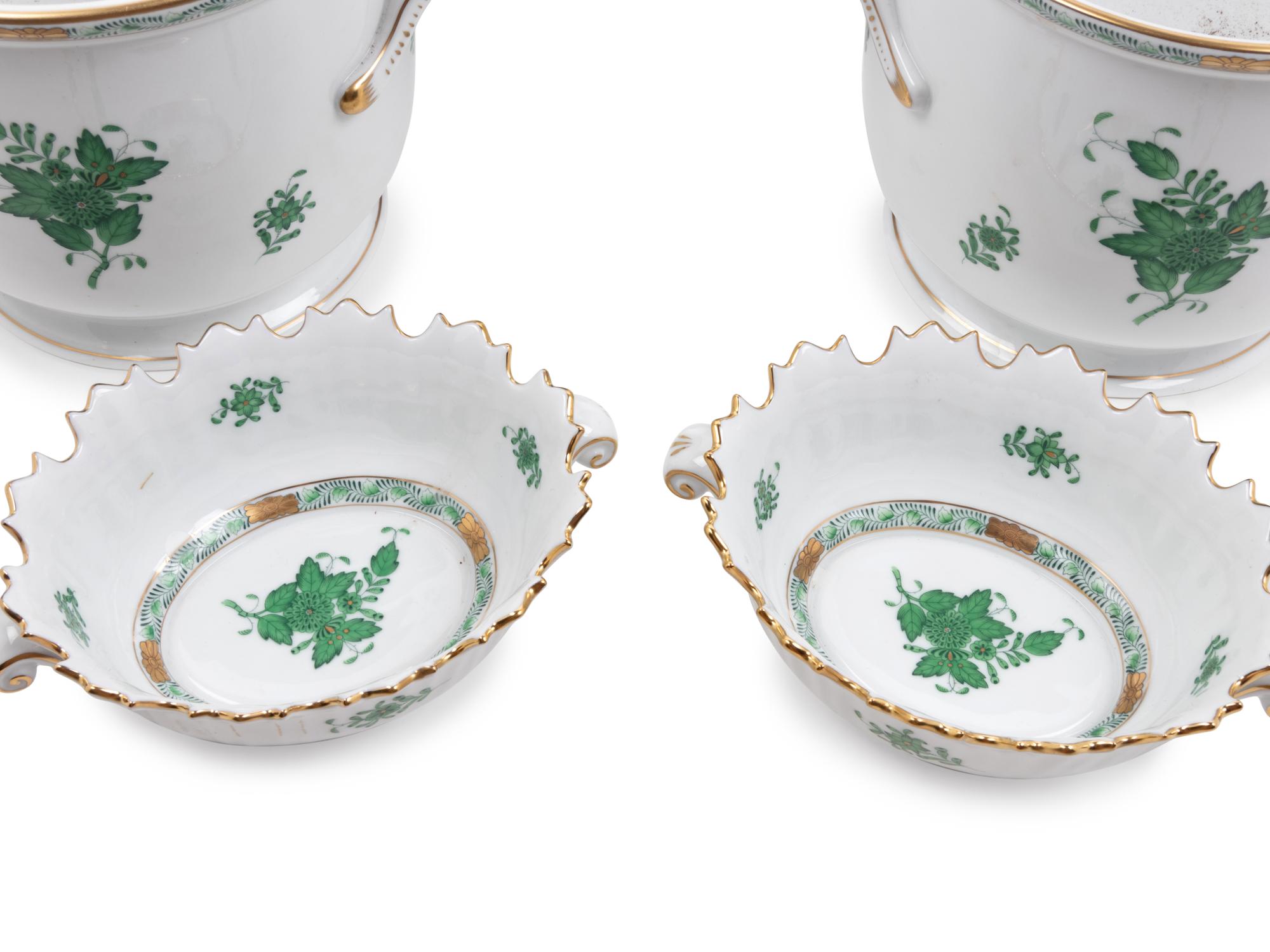 Seven Herend Painted and Parcel Gilt Porcelain Table Articles