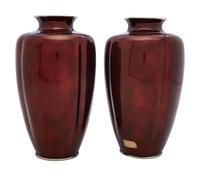 A Pair of Pigeon Blood Cloisonné Vases