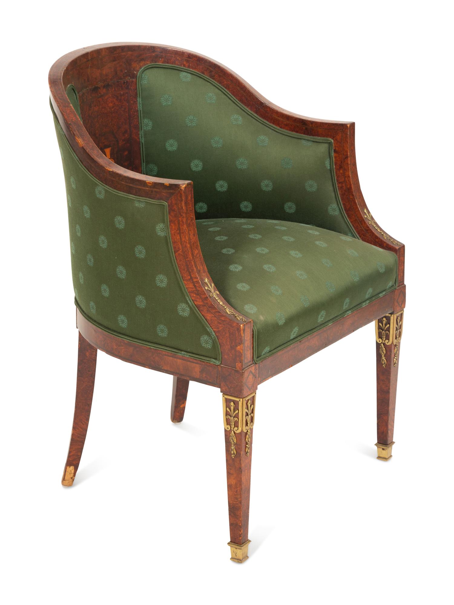 An Empire Style Burlwood Barrel-Back Armchair