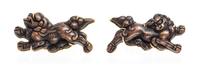 A Pair of 18 Karat Yellow Gold and Shakudo Cufflinks, Gump's, 15.80 dwts.