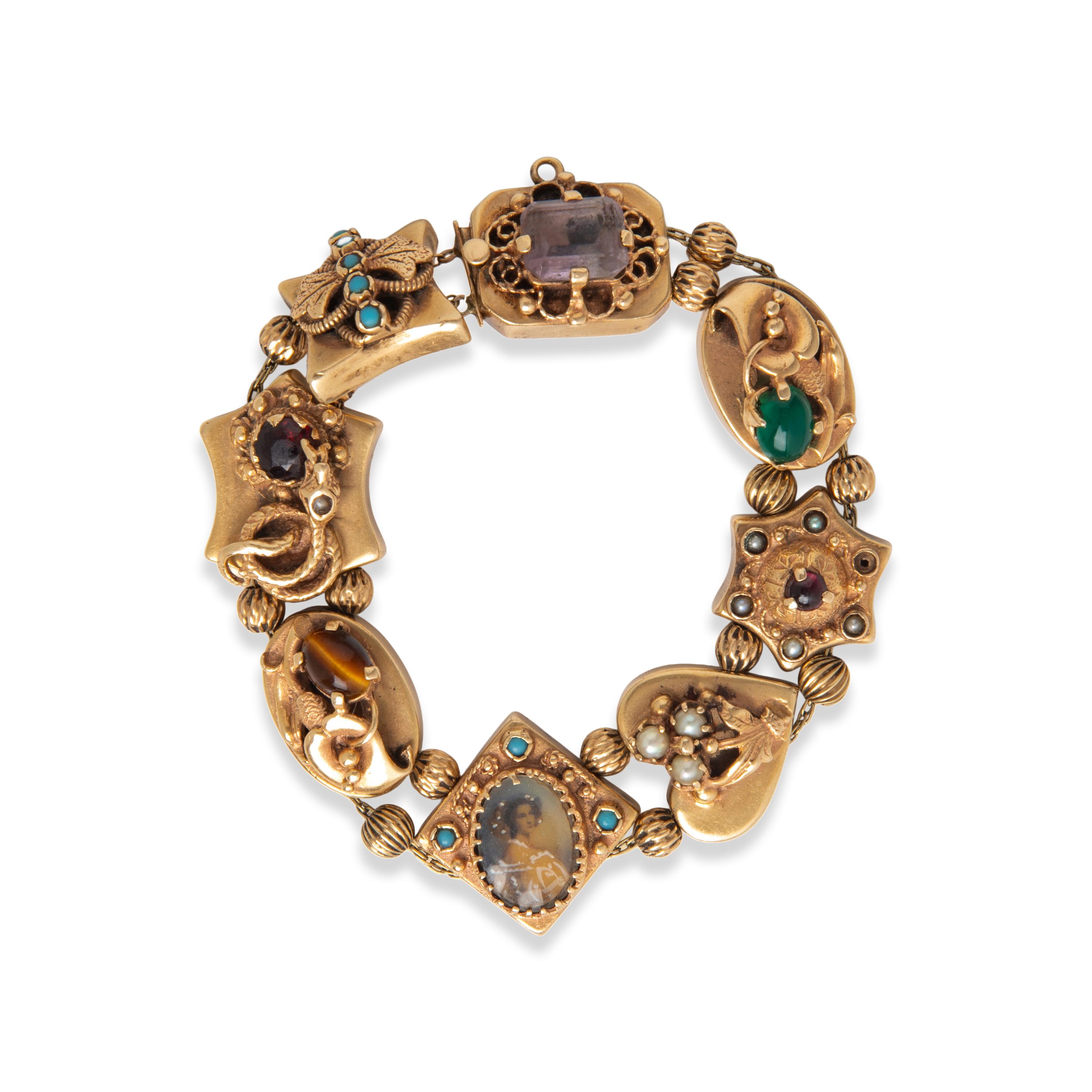 Yellow Gold and Multigem Slide Charm Bracelet