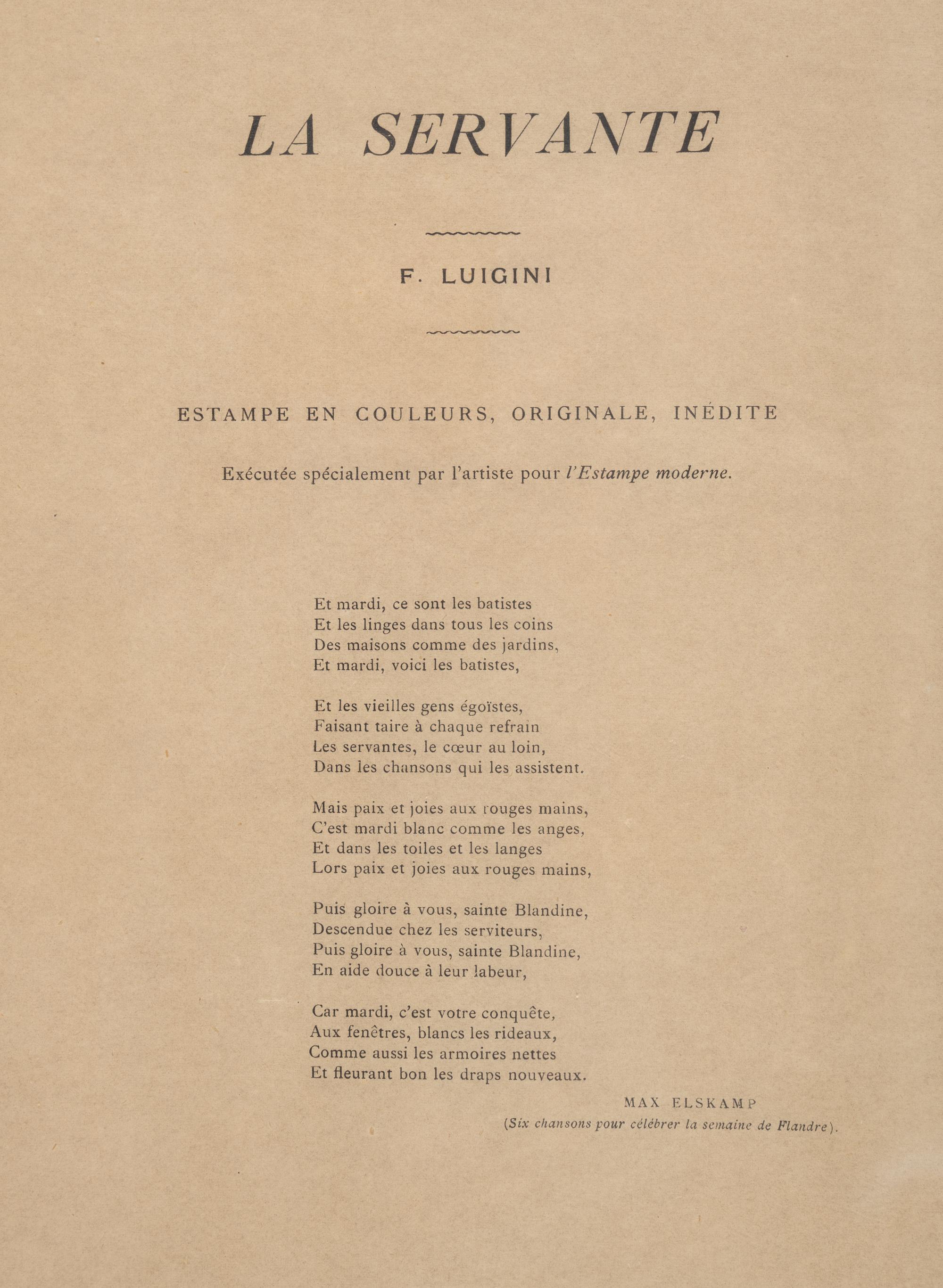 La Servante (from L'Estampe Moderne )