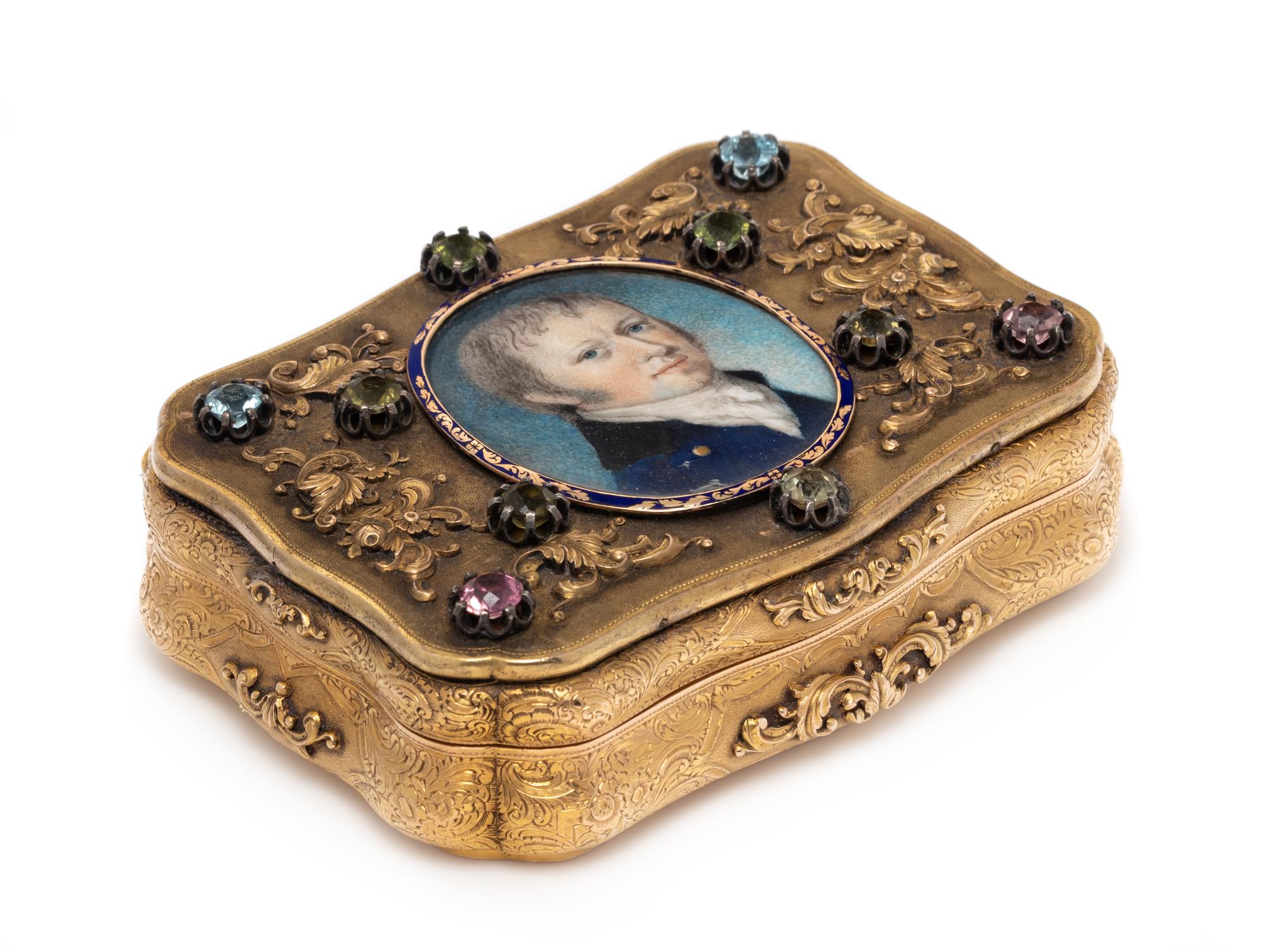 A German Gold and Jewel Mounted Portrait-Inset Bonbonnière