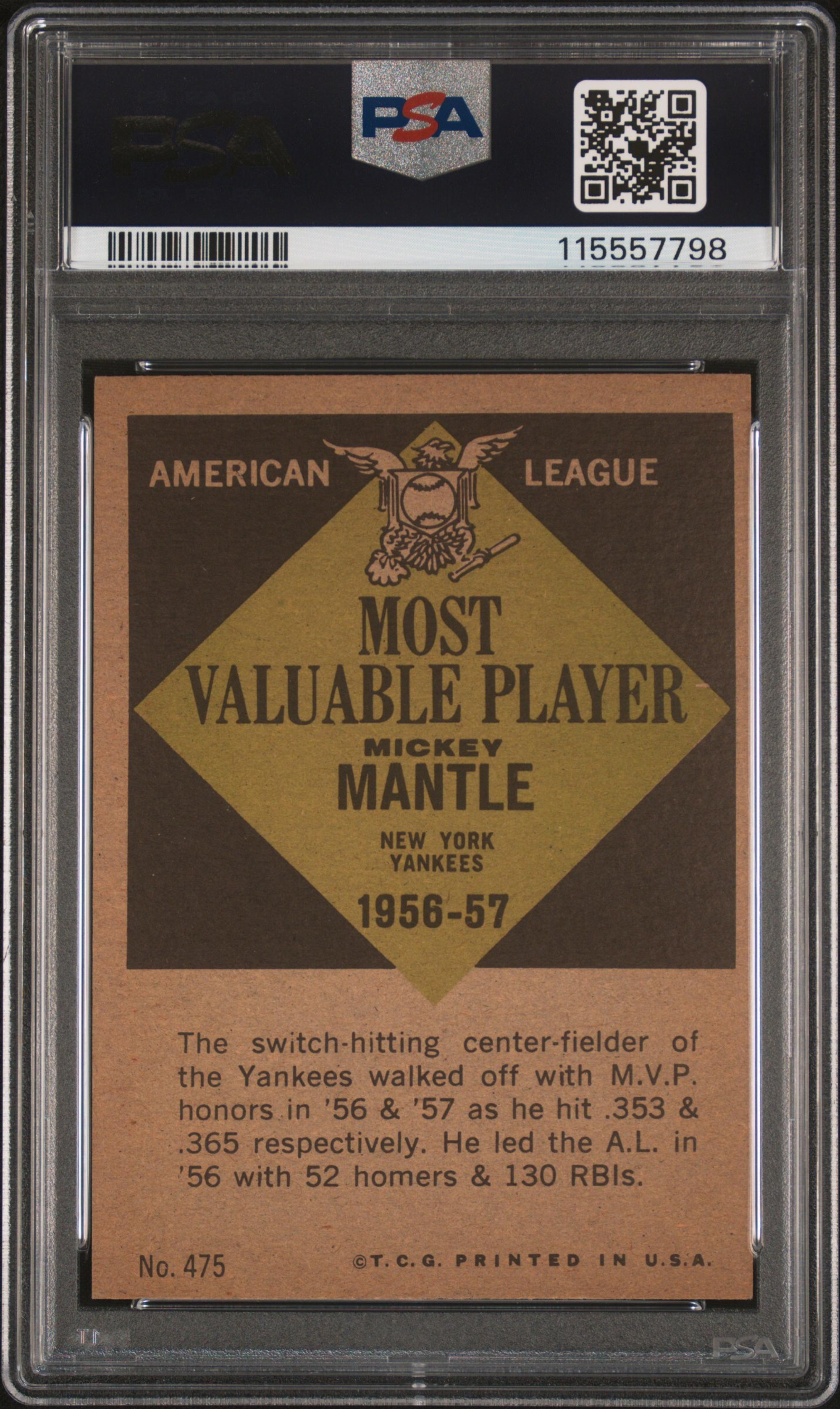 A 1961 Topps Mickey Mantle MVP Baseball Card No. 475 (PSA 4 VG-EX) from The Collection of David Eisenhower