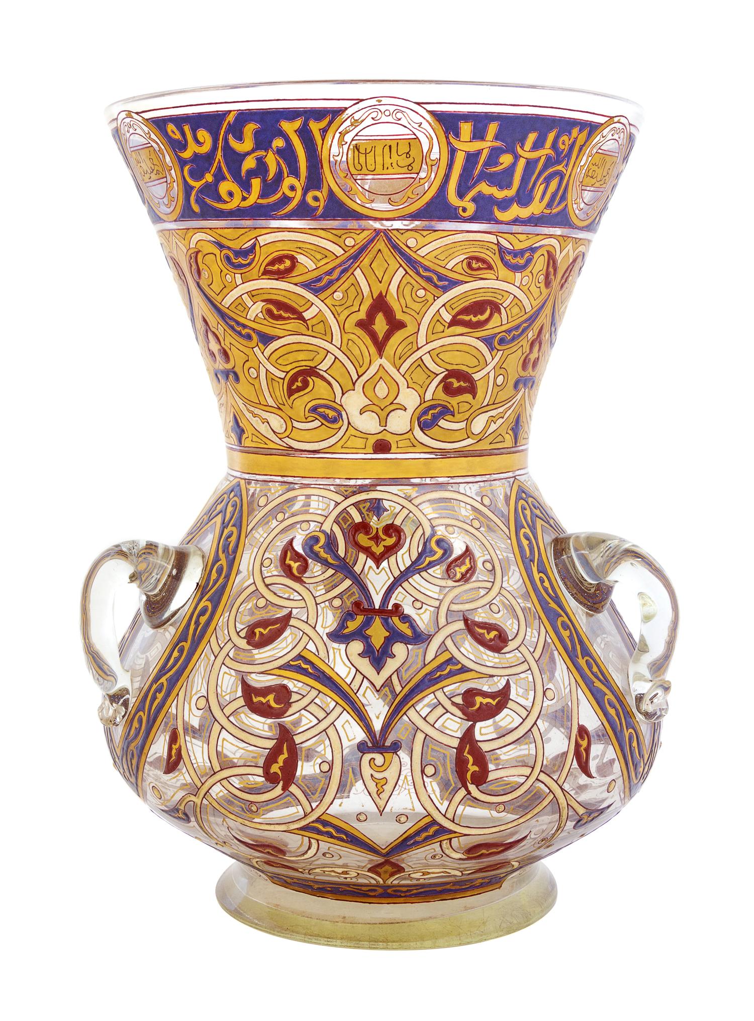 A French Mamluk Revival Style Enameled Glass Mosque Lamp