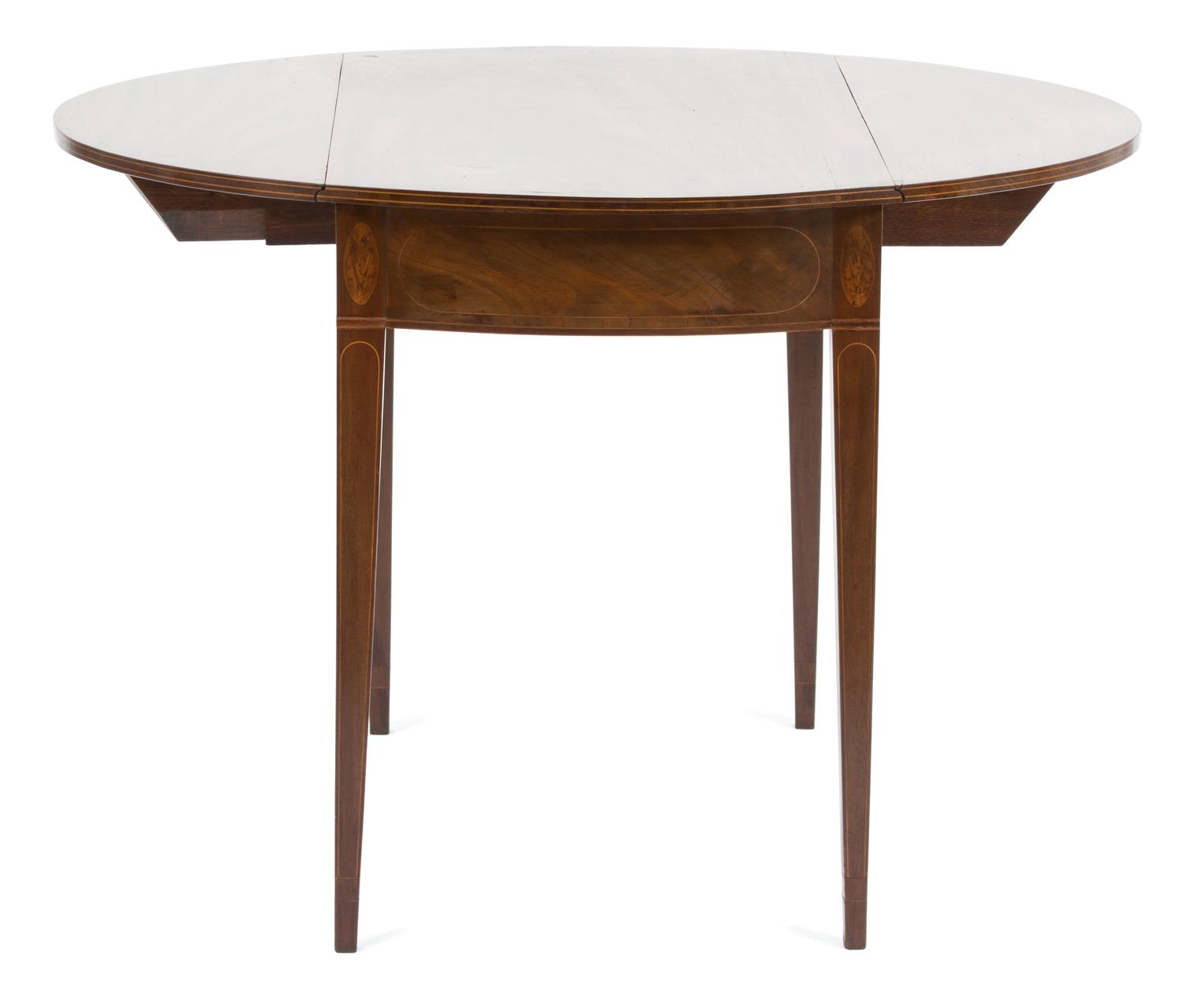 A George III Style Inlaid Mahogany Pembroke Table Height 29 x width 33 inches. — 19TH CENTURY