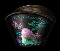 A Set of Six Mother-of-Pearl Inlaid Black Lacquer Ingot-Form Cups