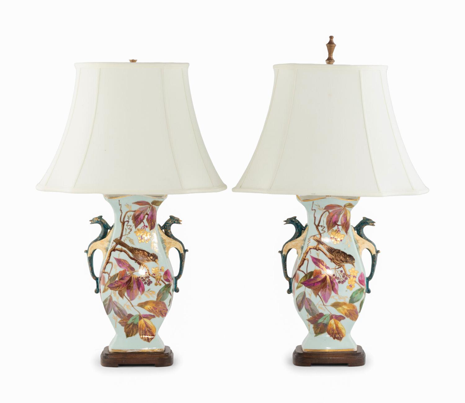 A Pair of Japonesque Porcelain Vases Mounted as Lamps