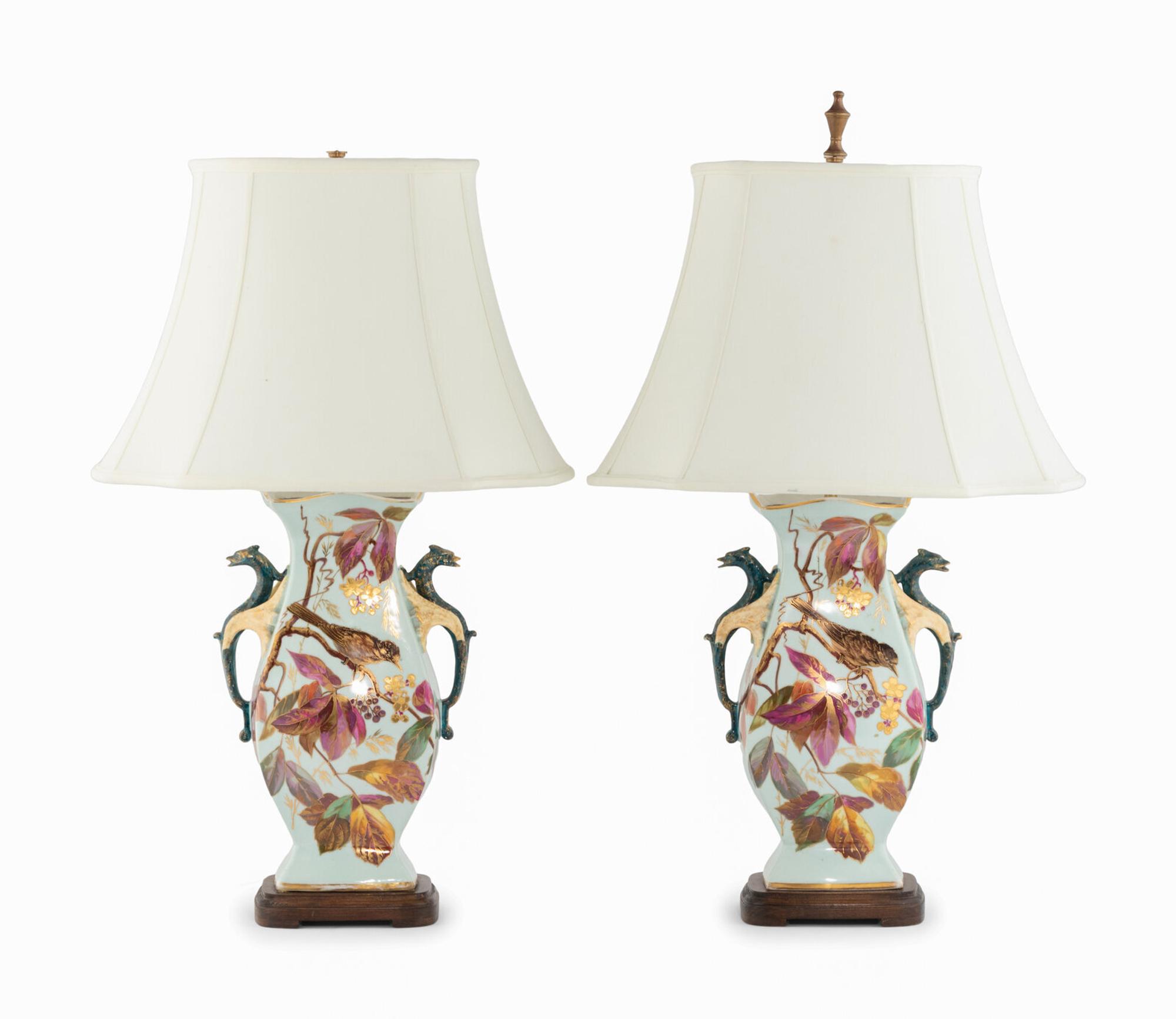 A Pair of Japonesque Porcelain Vases Mounted as Lamps