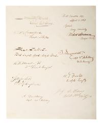 [CIVIL WAR -- FORT SUMTER]. Single sheet with signatures of Robert ANDERSON and his nine officers immediately before the First Battle of Fort Sumter. Fort Sumter, SC, 2 April 1861.