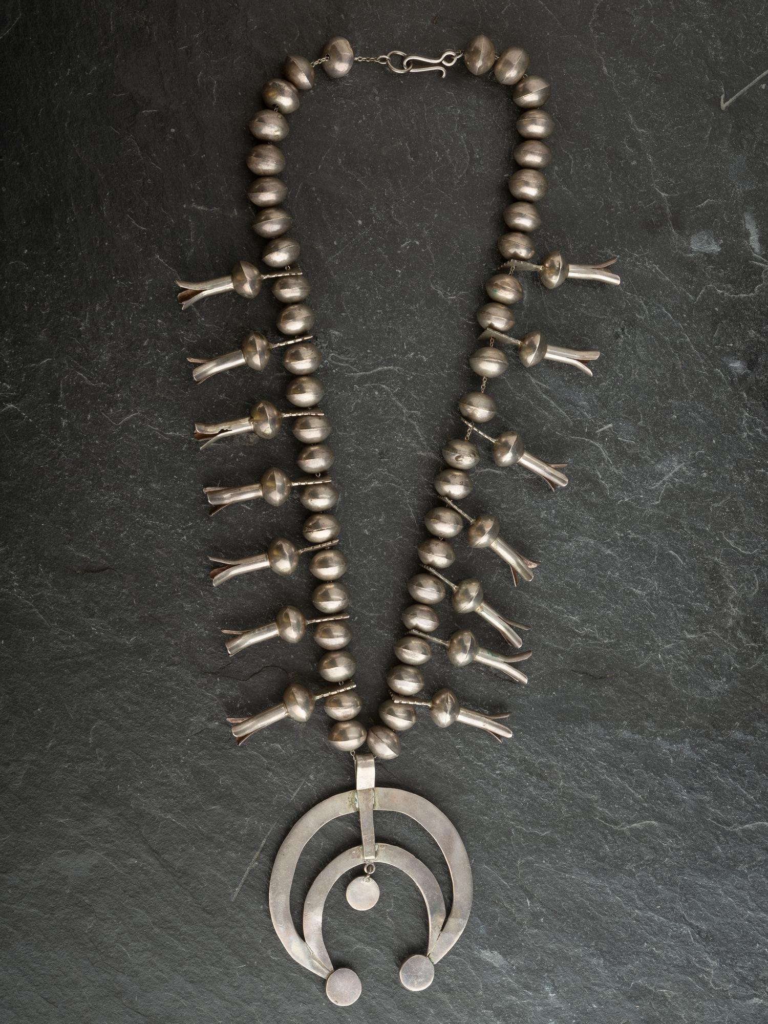 Navajo Silver Squash Blossom Necklace