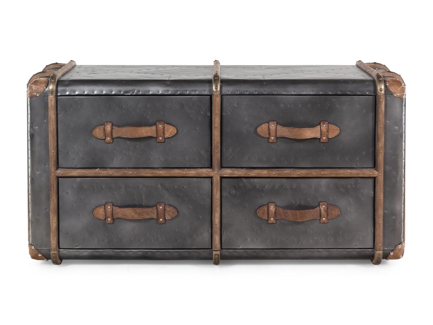 A Contemporary Nailhead-Decorated Metal Trunk