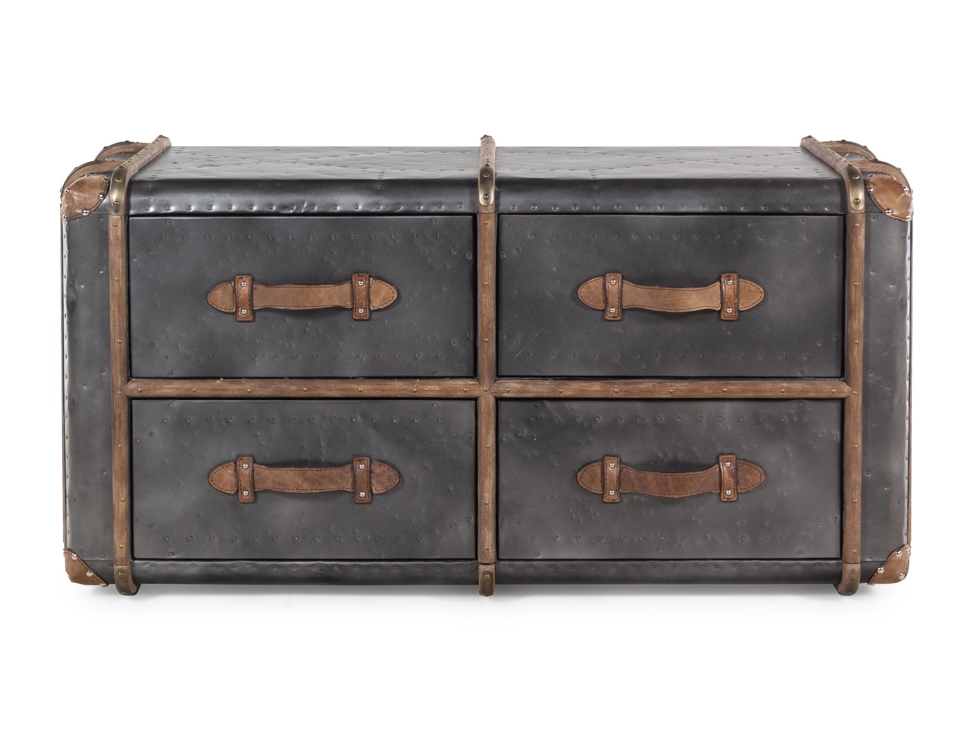 A Contemporary Nailhead-Decorated Metal Trunk