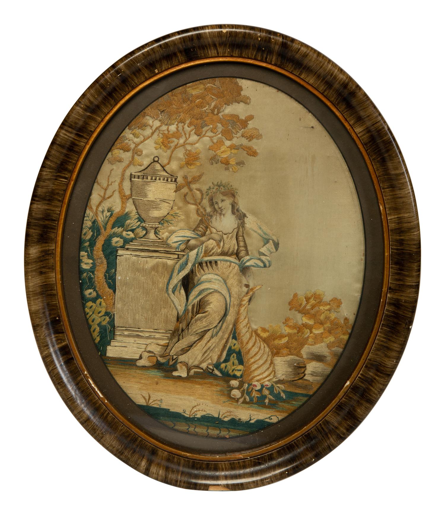 Three Continental Needlework and Silk Pictures in Gilt Frames