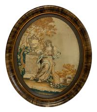 Three Continental Needlework and Silk Pictures in Gilt Frames