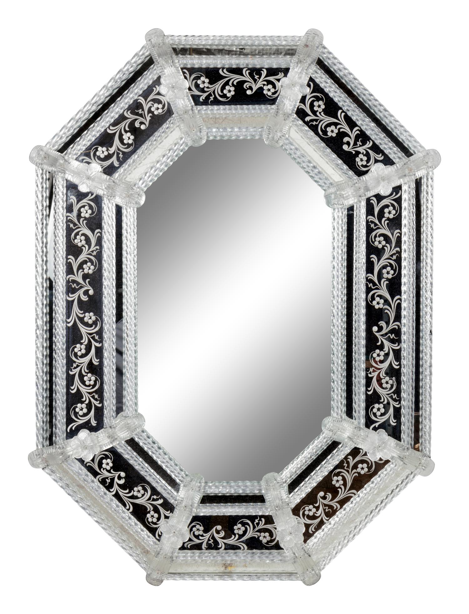 A Venetian Cut and Etched Glass Mirror