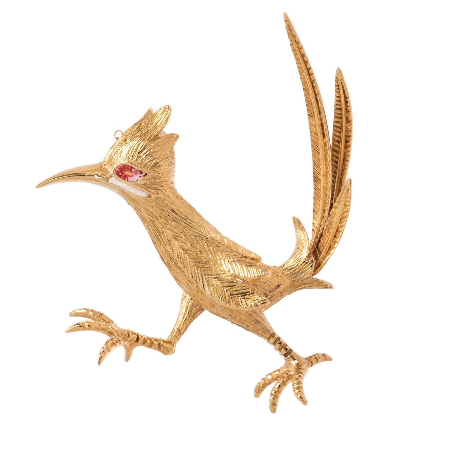 FRENCH, YELLOW GOLD ROADRUNNER BROOCH