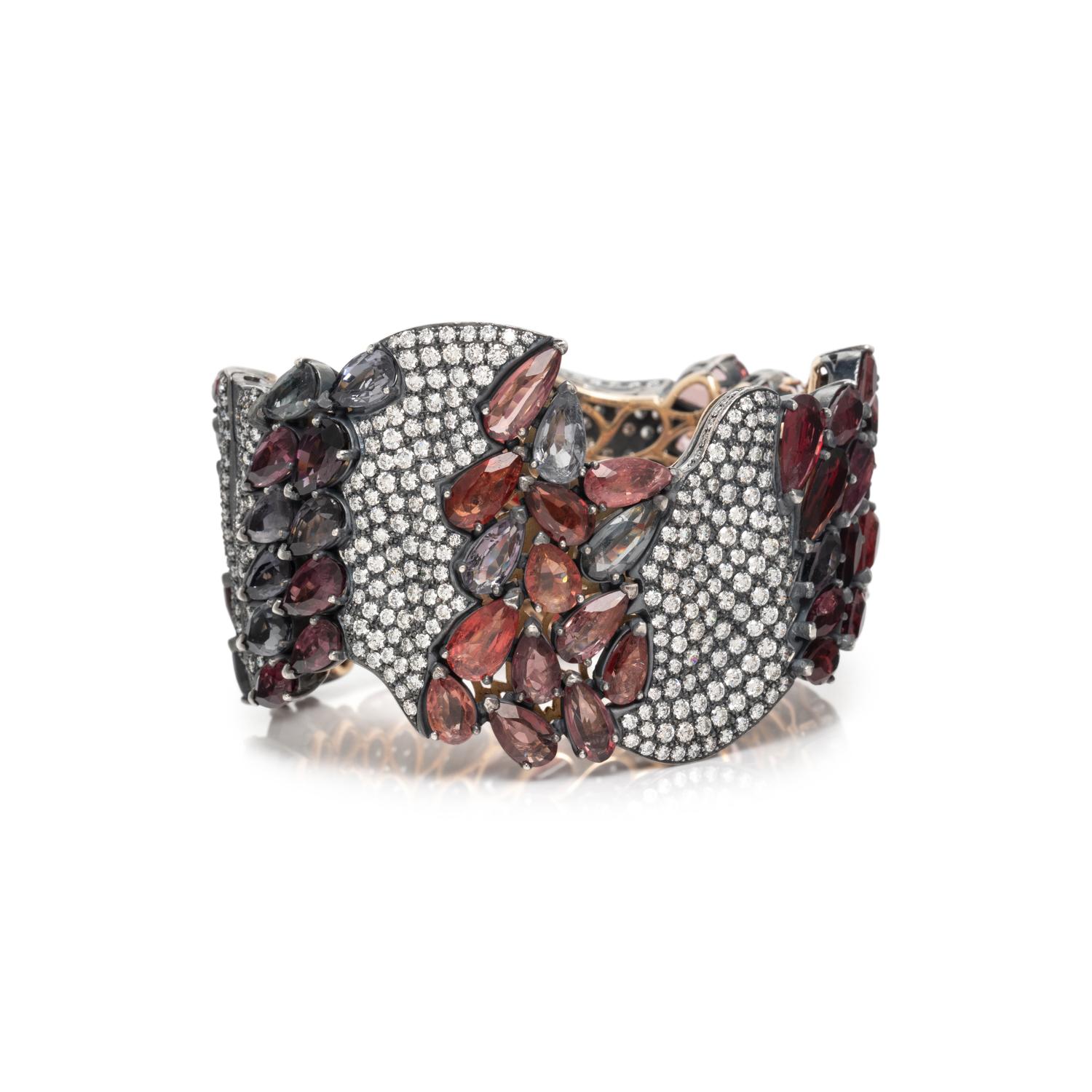 LUZ CAMINO, DIAMOND, AMETHYST AND GARNET CUFF BRACELET