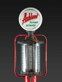 An American Painted Metal Gravity Gas Pump, Guarantee Liquid Measure