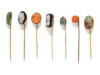 COLLECTION OF ANTIQUE HARDSTONE STICK PINS
