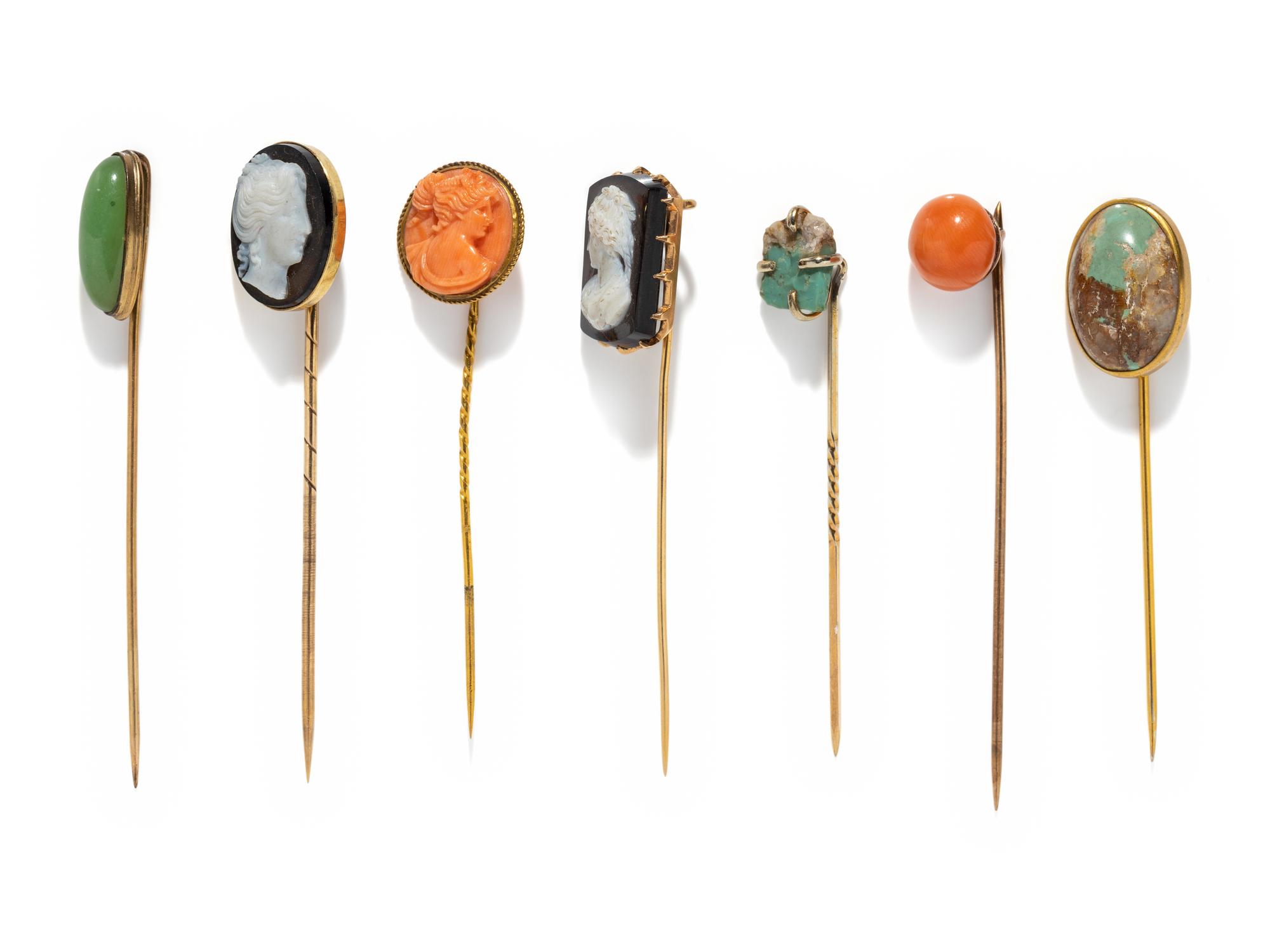 COLLECTION OF ANTIQUE HARDSTONE STICK PINS