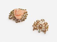 A Pair of Gold and Gemstone Brooches