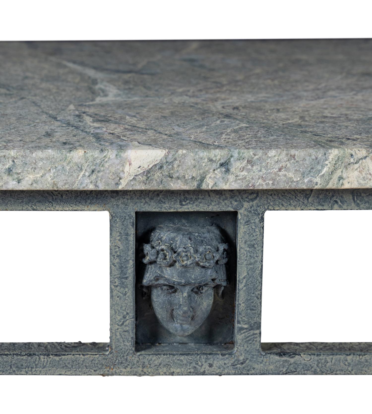 A Contemporary Patinated Metal and Marble-Top Console Table