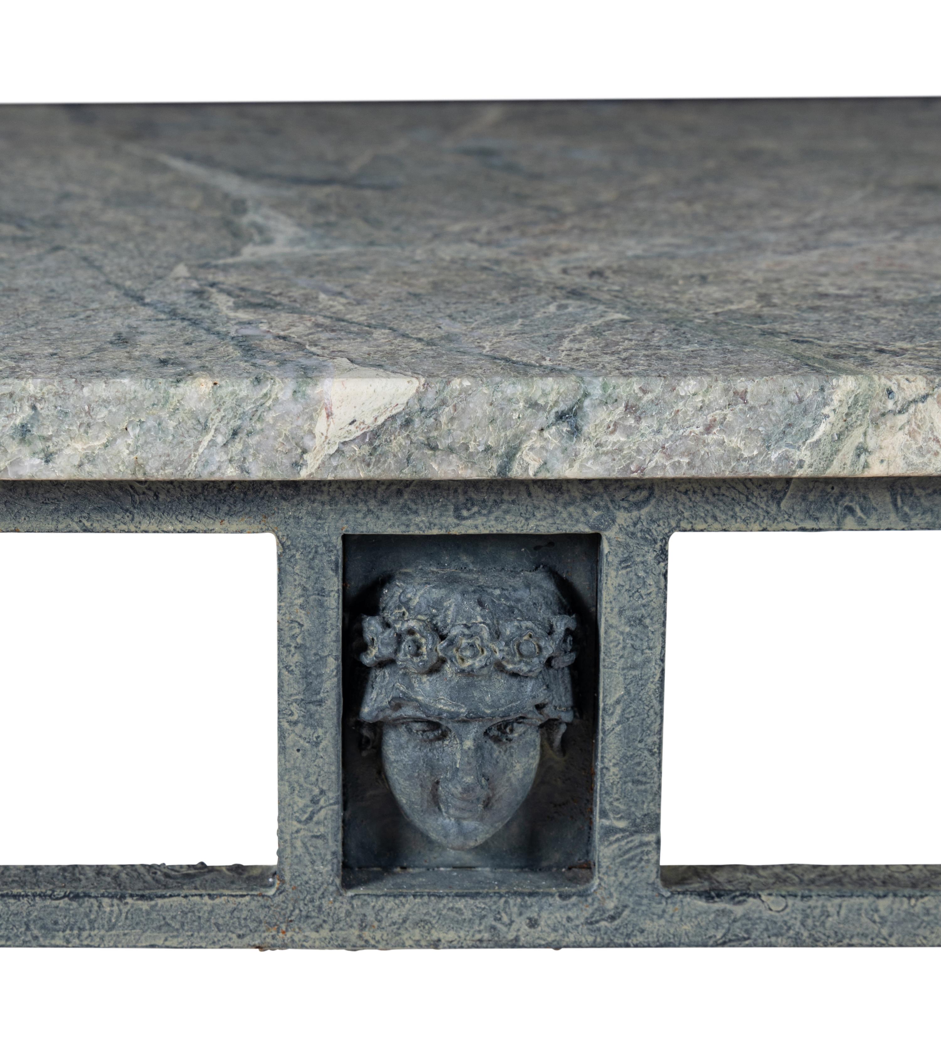 A Contemporary Patinated Metal and Marble-Top Console Table
