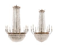 Two Large Gilt Metal and Cut Glass Chandeliers from the Embassy of Italy, Washington, D.C.