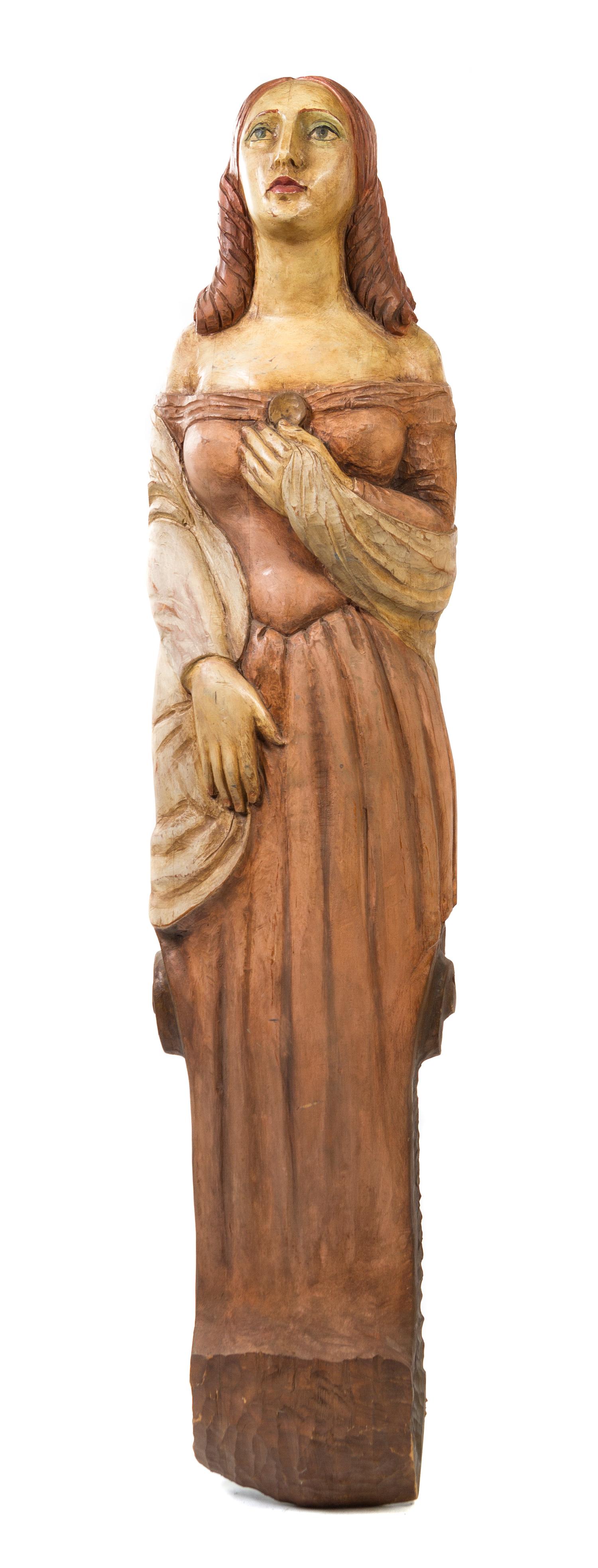 An American Carved and Polychrome Painted Ship's Figurehead, Height 67 1/2 inches.