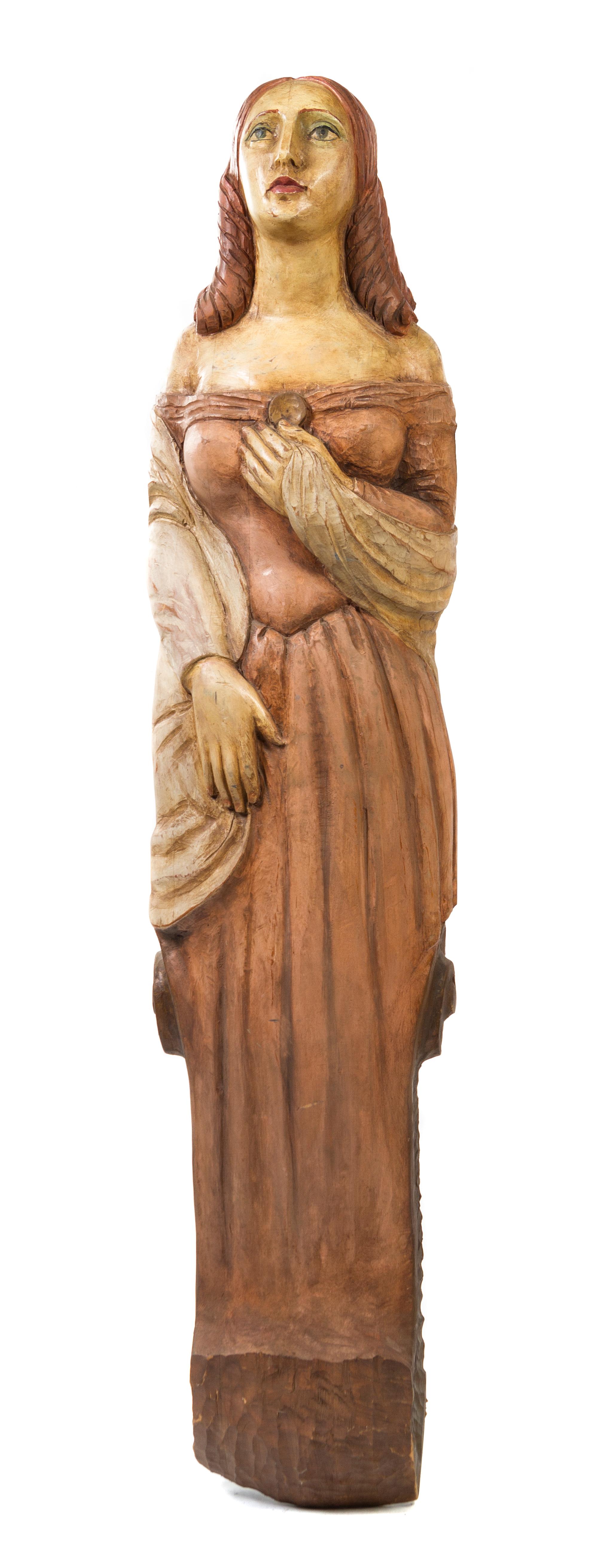 An American Carved and Polychrome Painted Ship's Figurehead, Height 67 1/2 inches.