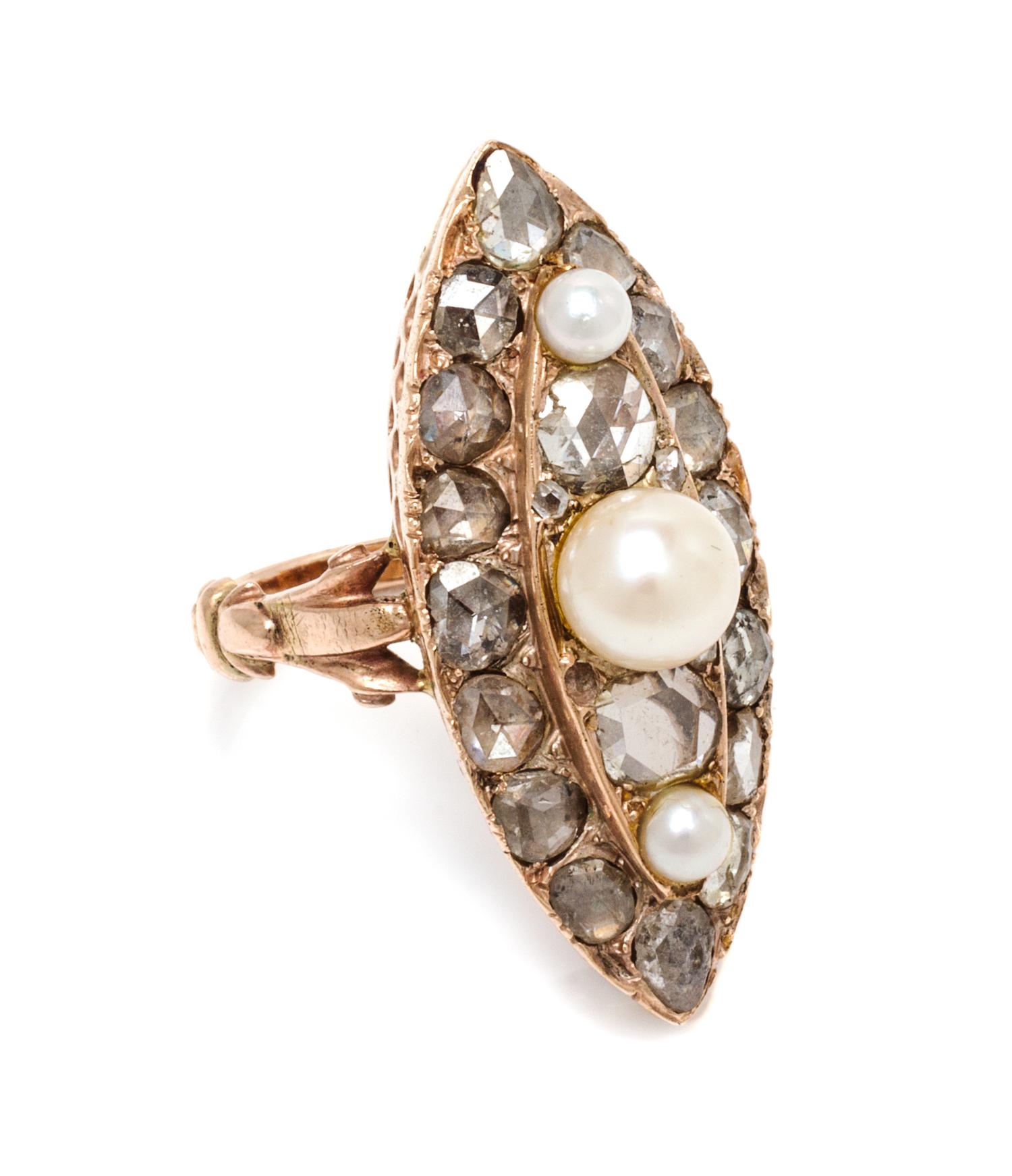 A Rose Gold, Pearl and Diamond Ring, 5.30 dwts.