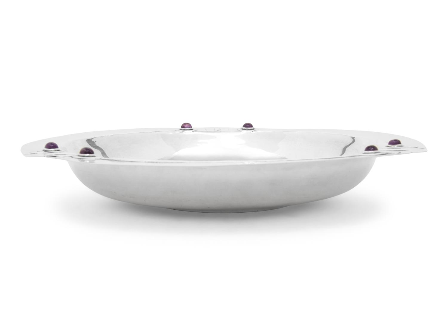 A Mexican Silver Bowl with Inset Amethyst Decoration
