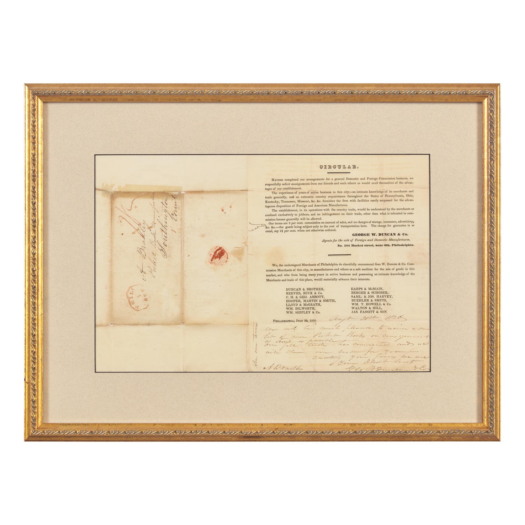 [Philadelphia] Printed circular for a Philadelphia merchant