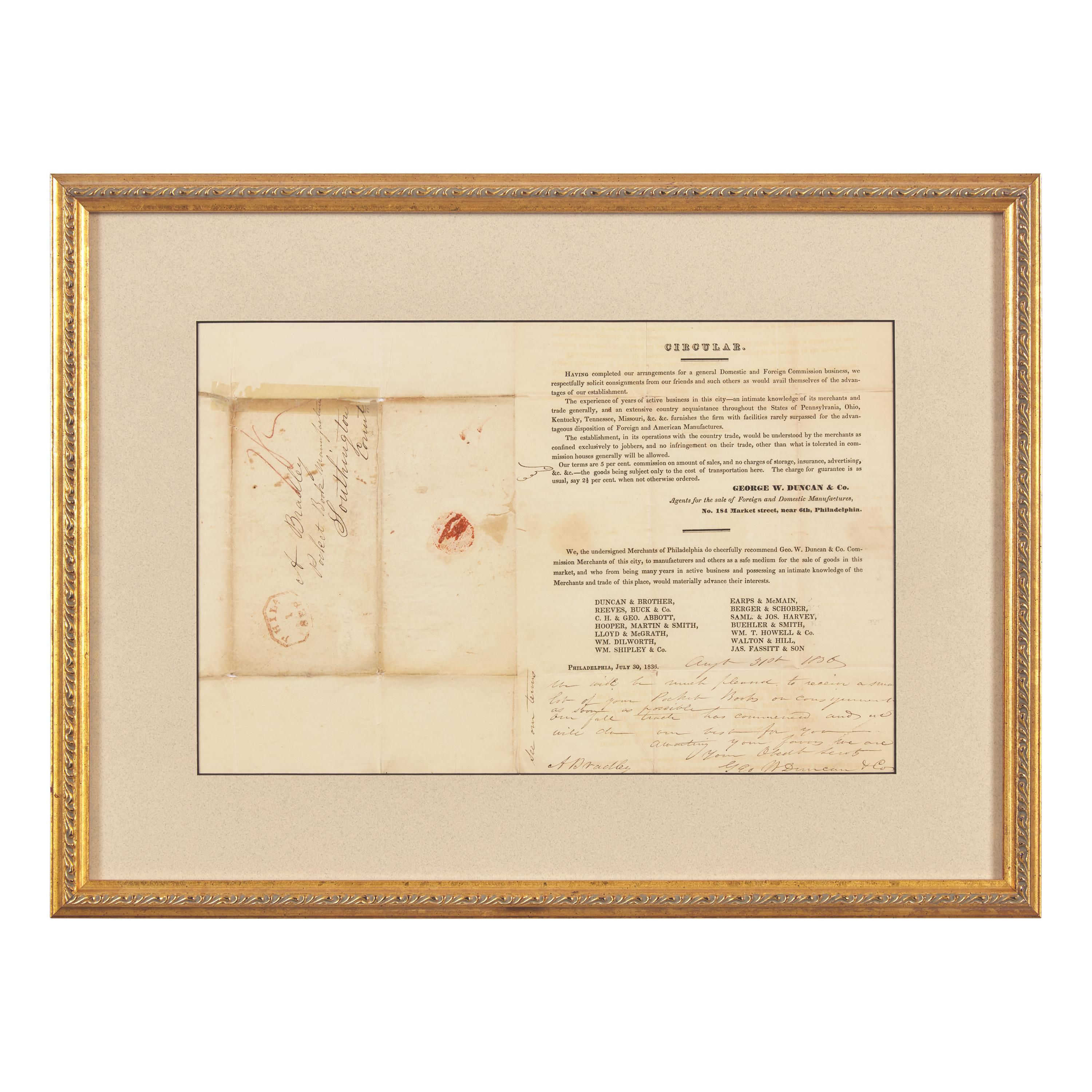 [Philadelphia] Printed circular for a Philadelphia merchant