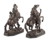 A Pair of French Bronze Models of Marly Horses