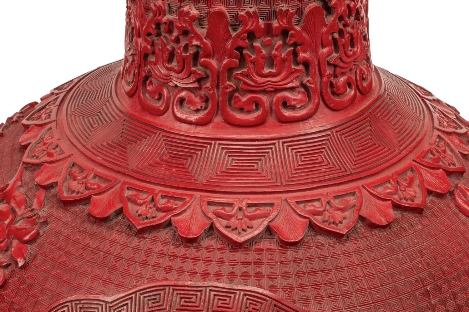 A Pair of Chinese Carved Red Lacquer Vases