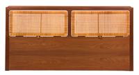 A Modern Scandinavian Teak and Rattan Headboard Height 37 1/2 x width 74 inches. — 20TH CENTURY