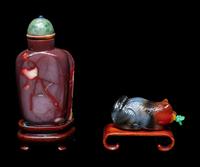 Two Chinese Carved Agate Snuff Bottles