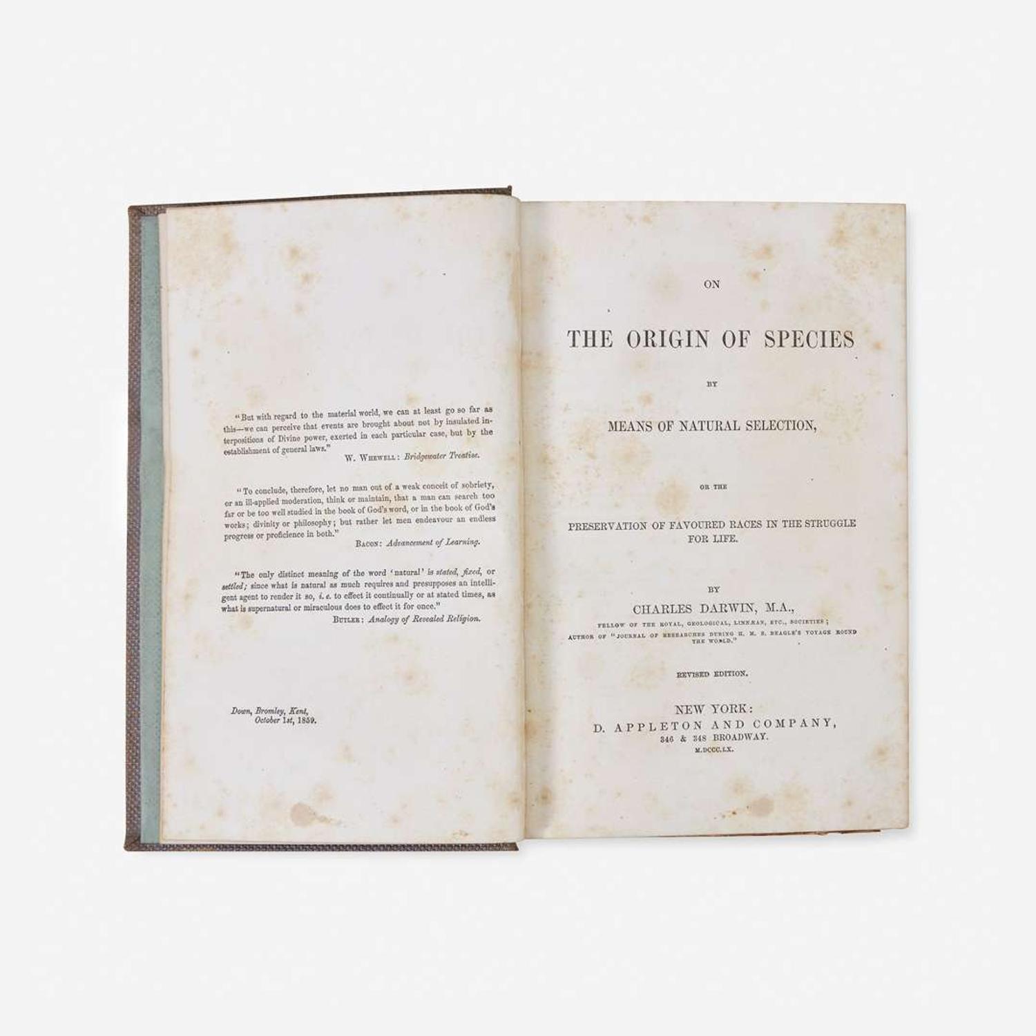 [Science, Medicine & Mathematics] Darwin, Charles On the Origin of Species by Means of Natural Selection, or the Preservation of Favoured Races in the Struggle for Life