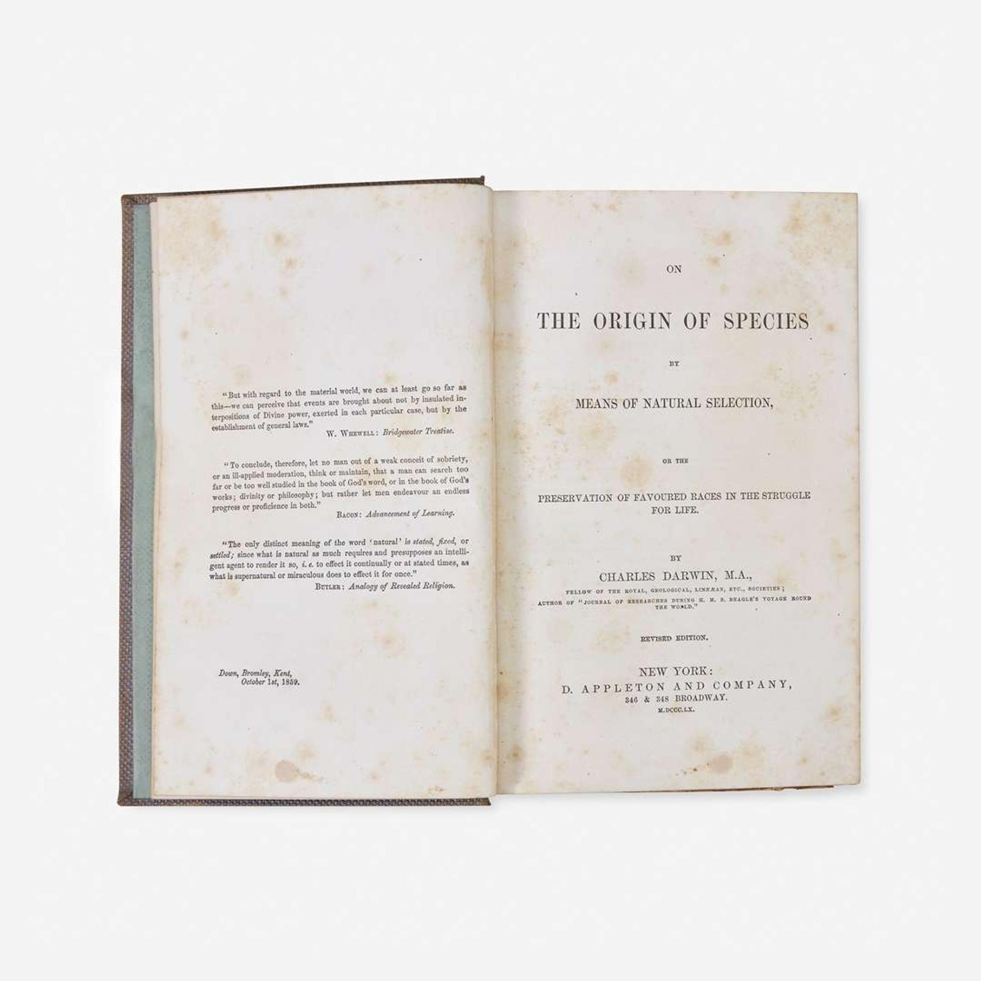 [Science, Medicine & Mathematics] Darwin, Charles On the Origin of Species by Means of Natural Selection, or the Preservation of Favoured Races in the Struggle for Life